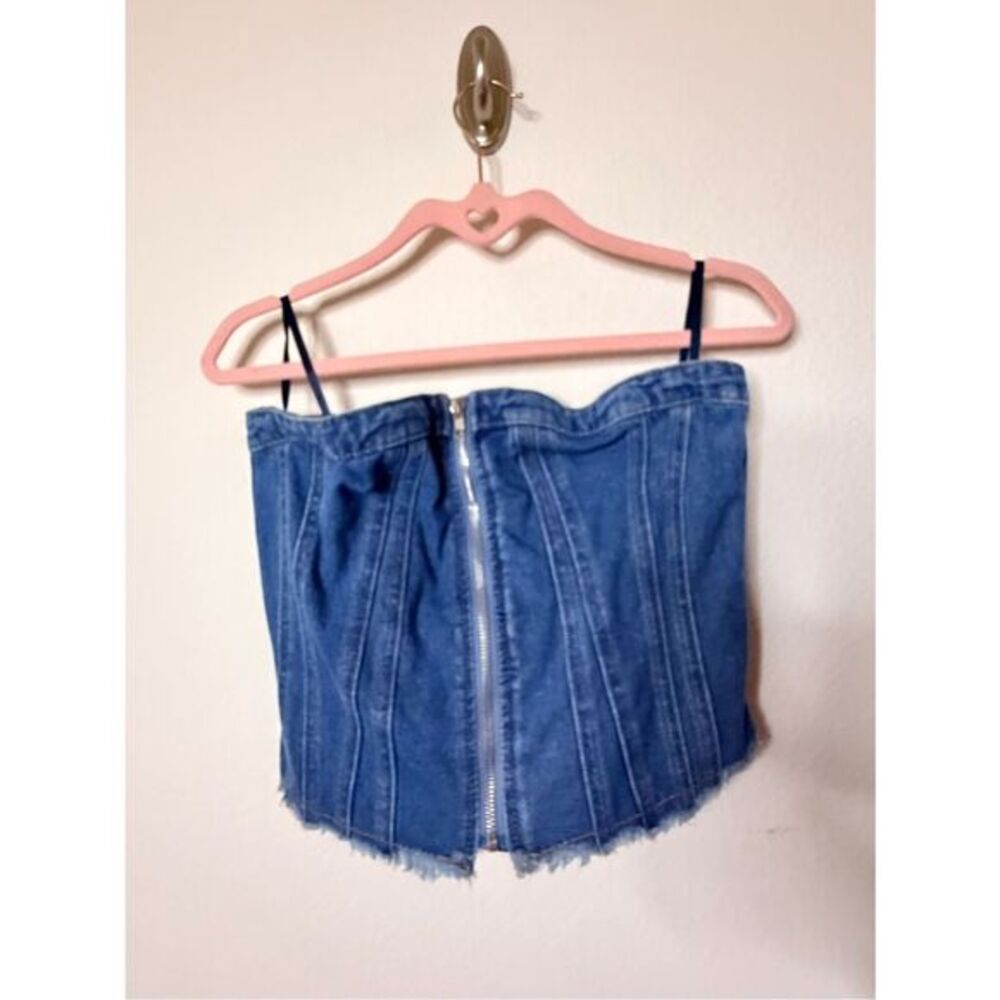 Jessica Simpson Blue Denim Corset Top with Front Zip